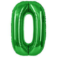 Шар (40"/102 см) Цифра 0, Зеленый, 1 шт. в уп.