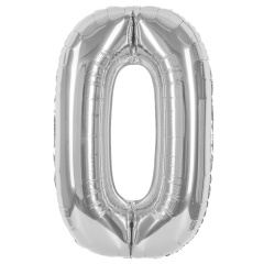 Шар (40"/102 см) Цифра 0, Серебро, 1 шт. в уп.