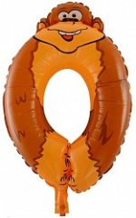 Шар (16"/41 см) Цифра 0, Обезьяна, Коричневый, 1 шт.